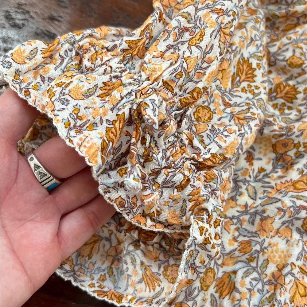 OLD NAVY Peasant Smocked Puff-Sleeve Peplum Blouse Multi Ditsy Orange/Cream L